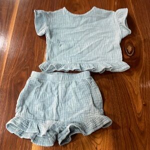 Toddler girl’s muted teal textured ruffle set